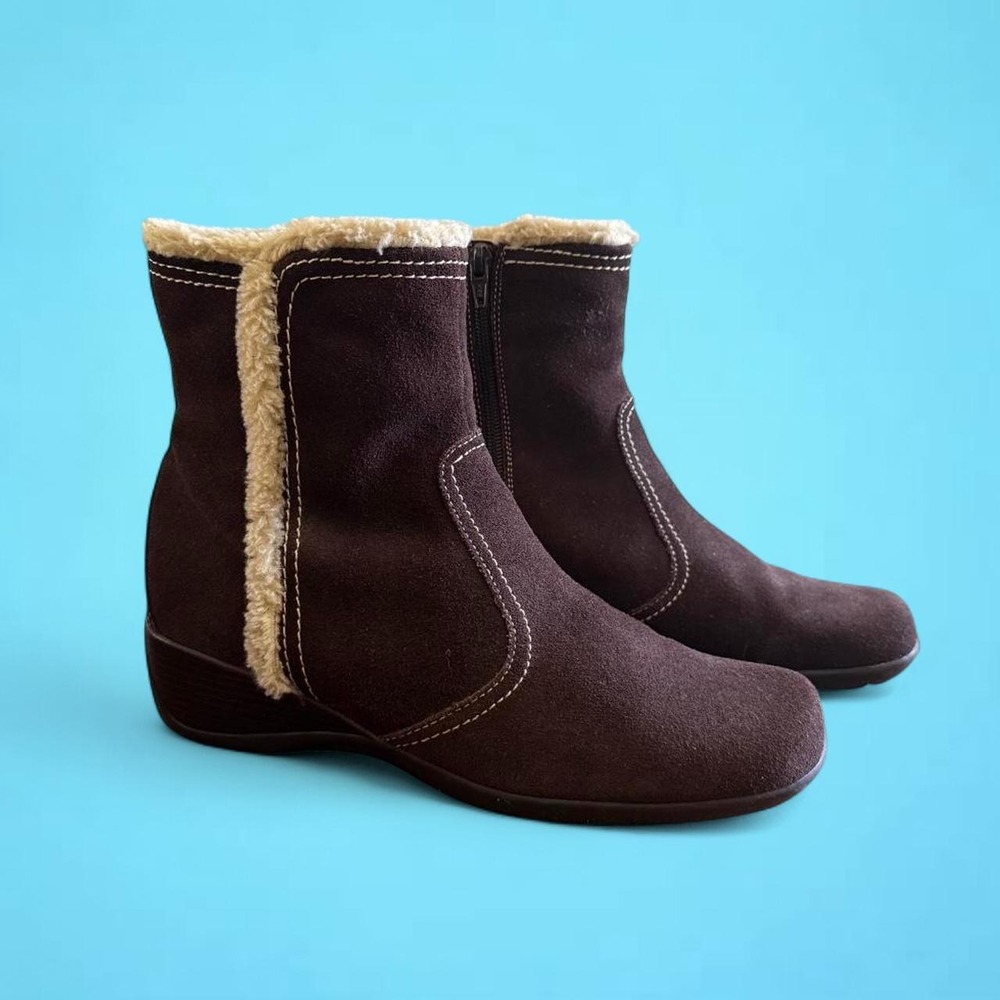 Naturalizer Boots Womens 8.5 M Arnen Ankle Winter 1 Brown Leather Faux Fur